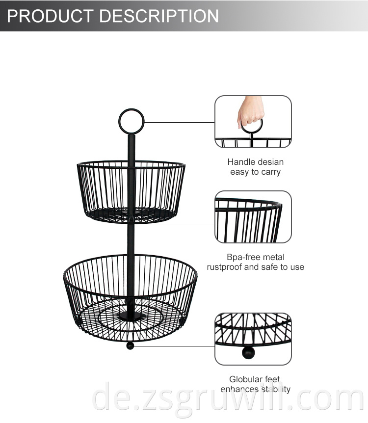 Custom 2 -Tier -Arbeitsplatte Obstkorb Schale Aufbewahrungsnahrung Metalldrahthalter für Zuhause